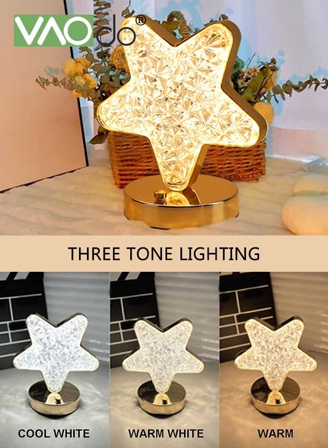 VAOdo Crystal Star Night Light, 3 Colors Dimmable Touch Lamp, USB Rechargeable Table Lamp Bedside Lamp, Gold Vintage Nightstand Lamp for Bedroom Living Room Home Decor - Image 5