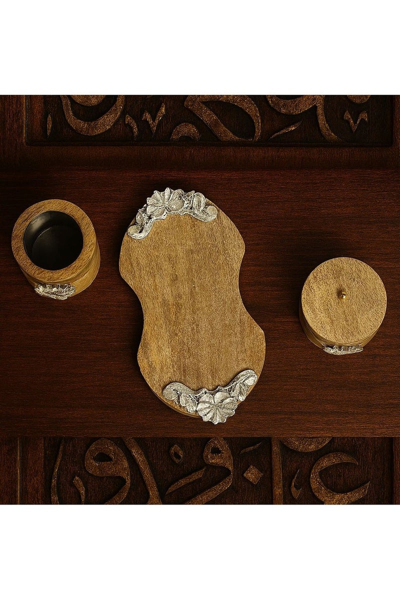 رومان جيفتس مجموعة مكونة من 3 حوامل عود بخور أنيقة من الخشب مع تطعيمات من الألومنيوم تضم المجموعة الفاخرة حامل صينية وحارق لتزيين المنزل أو الطاولات - Image 3