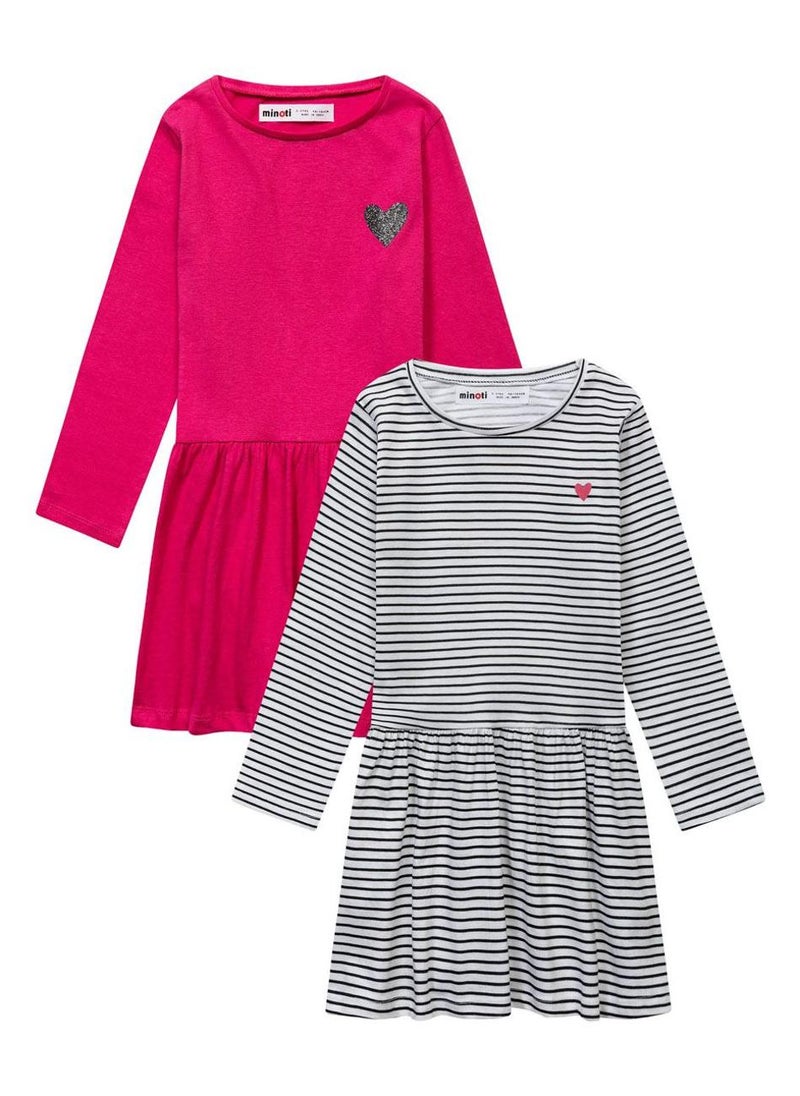 مينوتي فستانان بناتي أطفال بأكمام طويلة وزينة قلب مطبوعة - Image 1