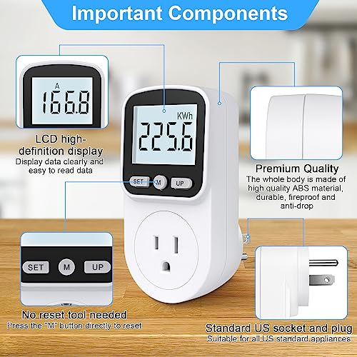 MECHEER Upgraded Watt Meter Power Meter Plug Home Energy Monitor Electricity Usage Monitor, Electrical Usage Monitor, Energy Voltage Amps Meter Tester with Backlight, Overload Protection, 8 Display Modes - Image 4