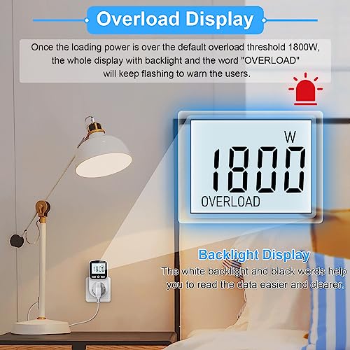 MECHEER Upgraded Watt Meter Power Meter Plug Home Energy Monitor Electricity Usage Monitor, Electrical Usage Monitor, Energy Voltage Amps Meter Tester with Backlight, Overload Protection, 8 Display Modes - Image 3