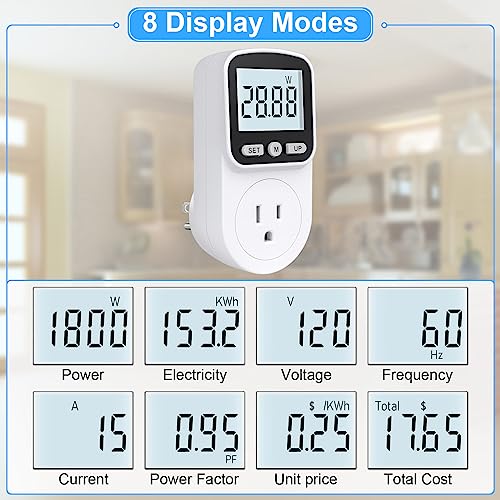 MECHEER Upgraded Watt Meter Power Meter Plug Home Energy Monitor Electricity Usage Monitor, Electrical Usage Monitor, Energy Voltage Amps Meter Tester with Backlight, Overload Protection, 8 Display Modes - Image 2