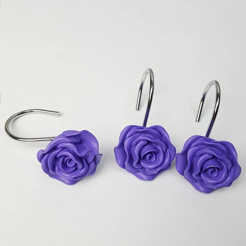 Y&D 12 PCS Rose Shower Curtain Hooks, Anti-Rust Decorative Shower Curtain Rings for Home Fashion Bathroom Decor - Image 1