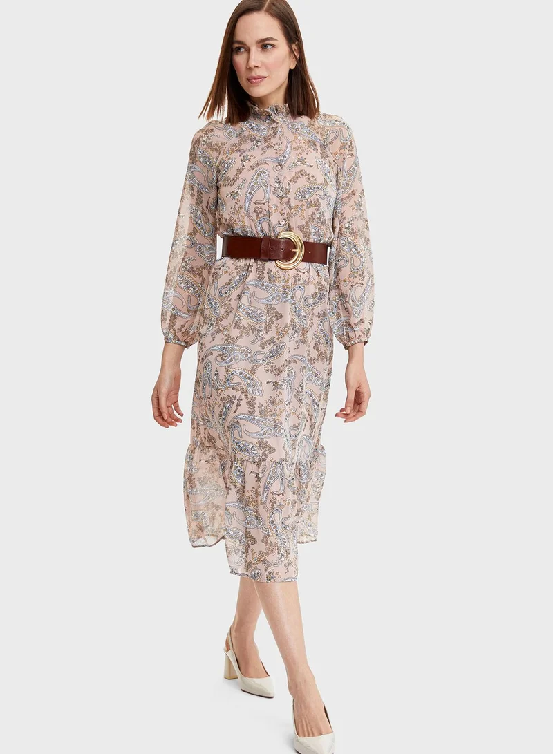 DeFacto Belted Printed Dress