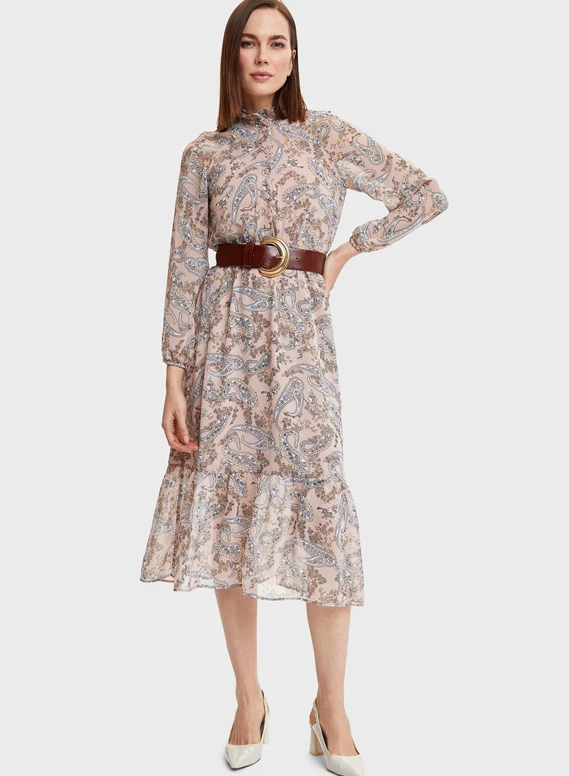 DeFacto Belted Printed Dress