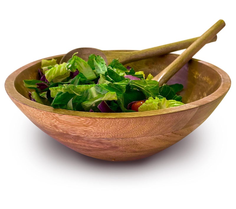 Fairwood Way Fairwood Way Large Wooden Salad Bowl Set with Serving Utensils  12 Inch Wooden Serving Bowl and Servers  12 Inch Thick Mango Wood Bowl Fork and Spoon  Popcorn Bowl  Pasta Serving Bowl 