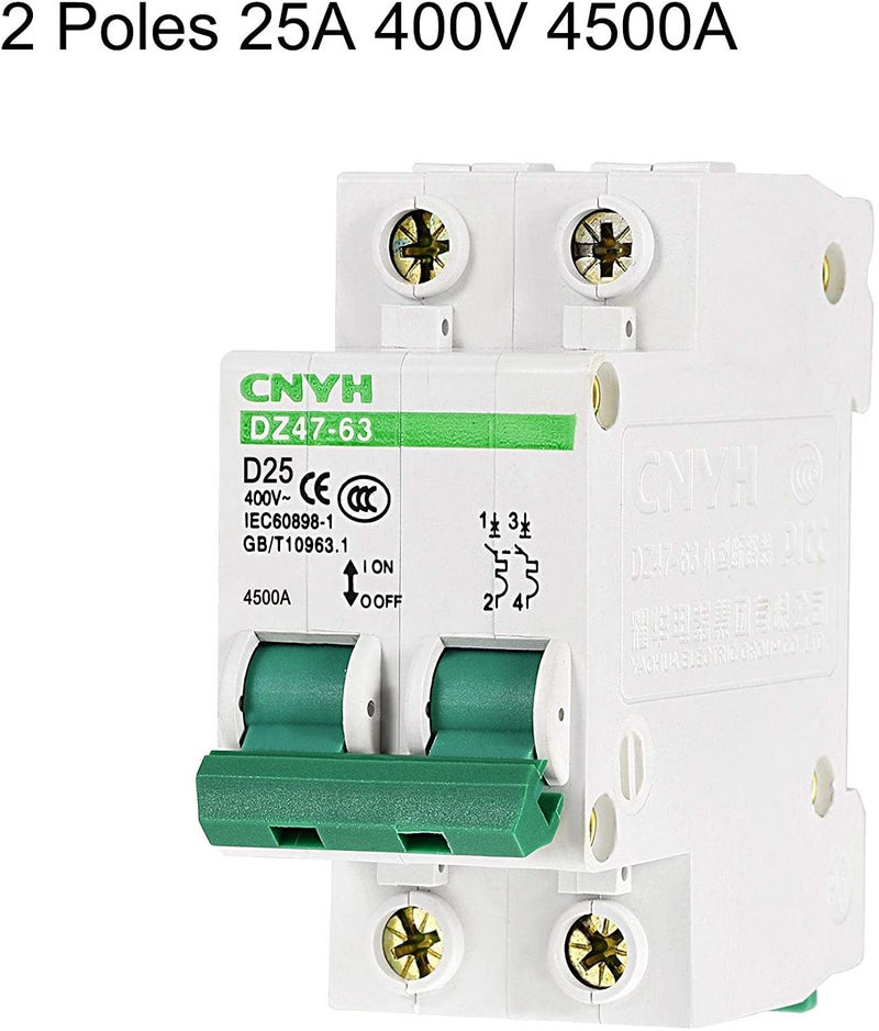 DZ47 63 2 Pole 25A 400V C25 Curve D Miniature Circuit Breaker 2 Pieces - Image 3