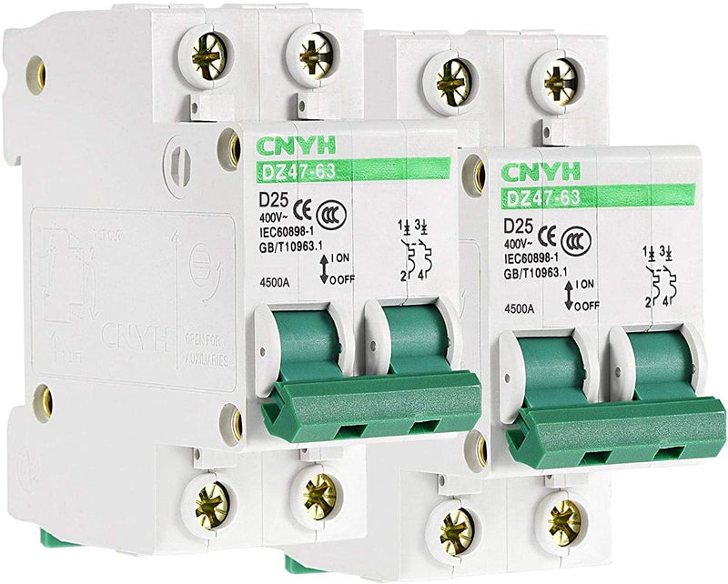 DZ47 63 2 Pole 25A 400V C25 Curve D Miniature Circuit Breaker 2 Pieces - Image 1