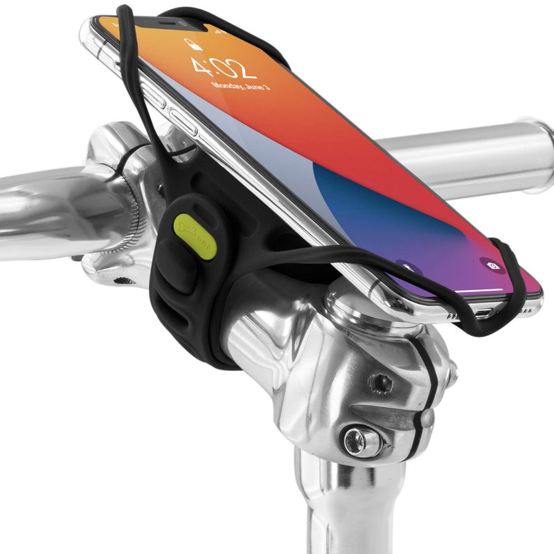BONE COLLECTION Bone Bike Tie Pro 4, Bike Cell Phone Mount for Stem, Scratch-Free Silicone Holder with Shock-Absorbing Design, Universal Cycling Phone Holder Compatible with Most Smartphones (Black - Stem) - Image 1