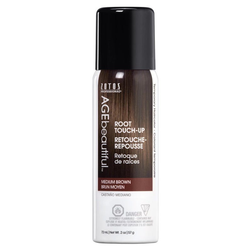 AGE beautiful Root Touch Up Hair Color Spray | Touch-Up Gray Concealer | Temporary Cover Up | Adds Volume & Covers Thinning Patches | Water, Sweat, Stain Resistant | Medium Brown | 2 Fl Oz - Image 1