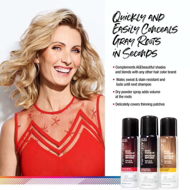 AGE beautiful Root Touch Up Hair Color Spray | Touch-Up Gray Concealer | Temporary Cover Up | Adds Volume & Covers Thinning Patches | Water, Sweat, Stain Resistant | Medium Brown | 2 Fl Oz - Image 2