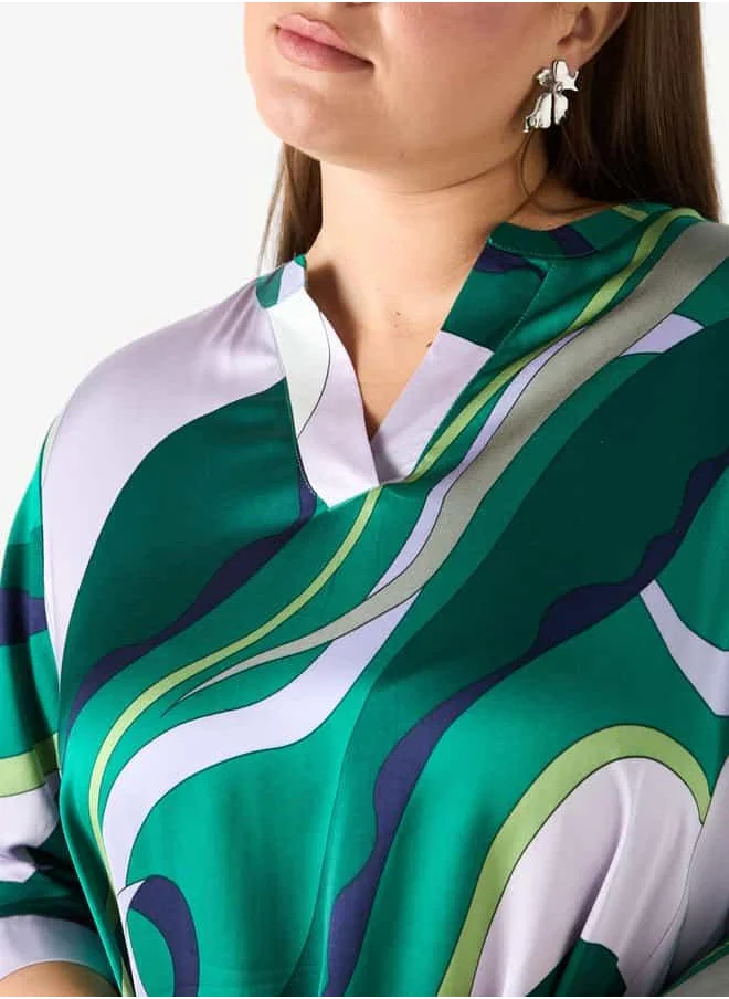 Ulla Popken Plus Size Ulla Popken Printed Dress with 3/4 Sleeves