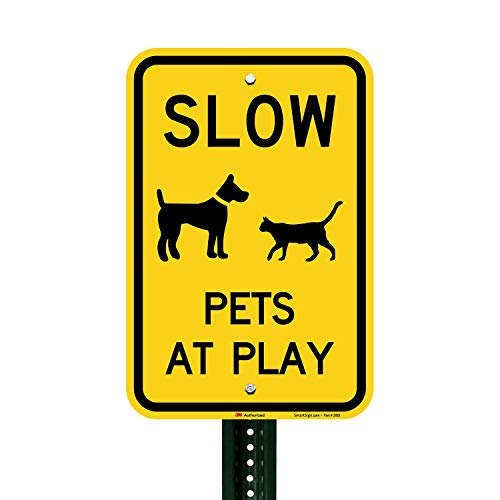 SmartSign - K-6641-HI-12x18 "Slow - Pets At Play" Sign | 12" x 18" 3M High Intensity Grade Reflective Aluminum Black on Yellow - Image 4