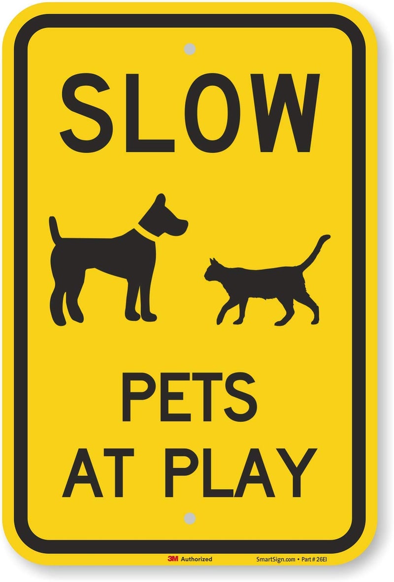 SmartSign - K-6641-HI-12x18 "Slow - Pets At Play" Sign | 12" x 18" 3M High Intensity Grade Reflective Aluminum Black on Yellow - Image 2