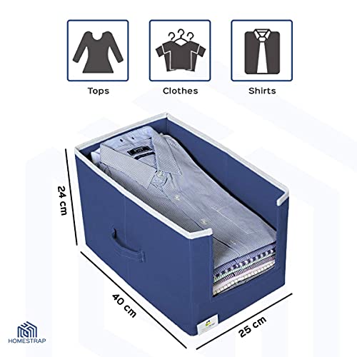 HomeStrap Polypropylene Non Woven Storage Foldable Wardrobe/Closet Organizer with Handle For T-shirts, Shirts & Clothes (Navy Blue) - Set of 4 - Image 2