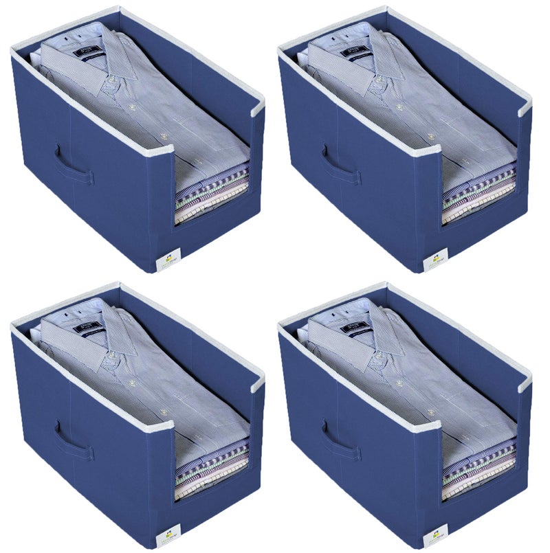 HomeStrap Polypropylene Non Woven Storage Foldable Wardrobe/Closet Organizer with Handle For T-shirts, Shirts & Clothes (Navy Blue) - Set of 4 - Image 1