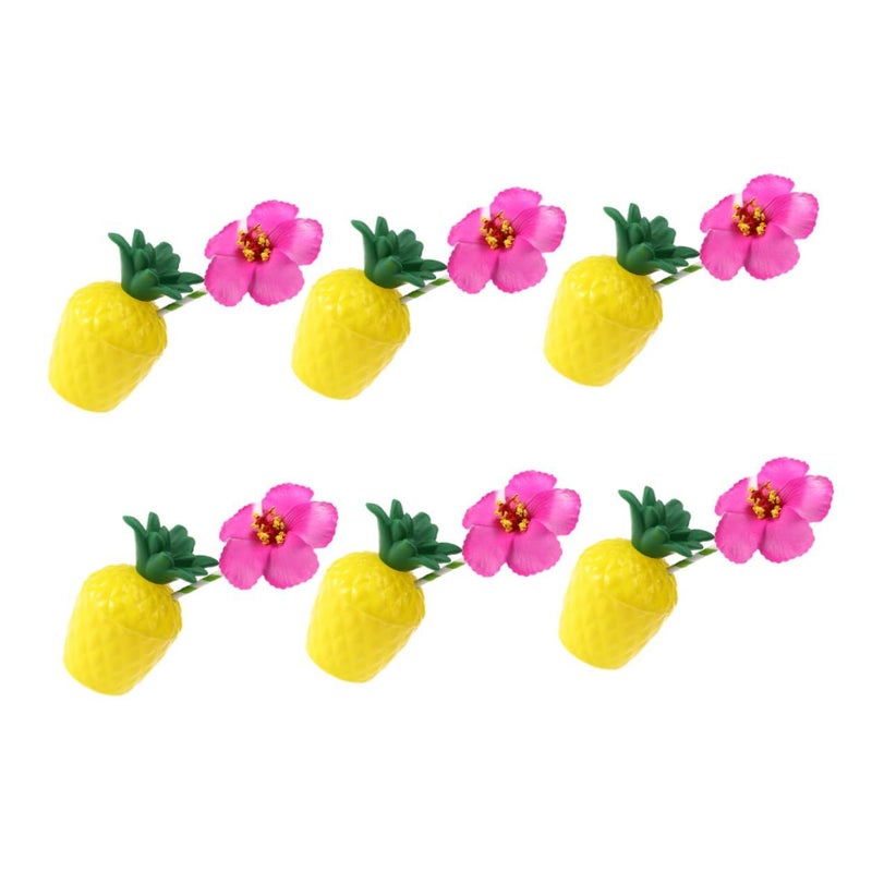 Hawaiian Luau Pineapple Cups with Straws 6pcs Tropical Party Beverage Cups Random Color - Image 2