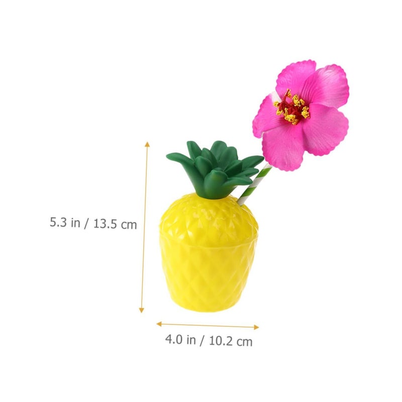 Hawaiian Luau Pineapple Cups with Straws 6pcs Tropical Party Beverage Cups Random Color - Image 3