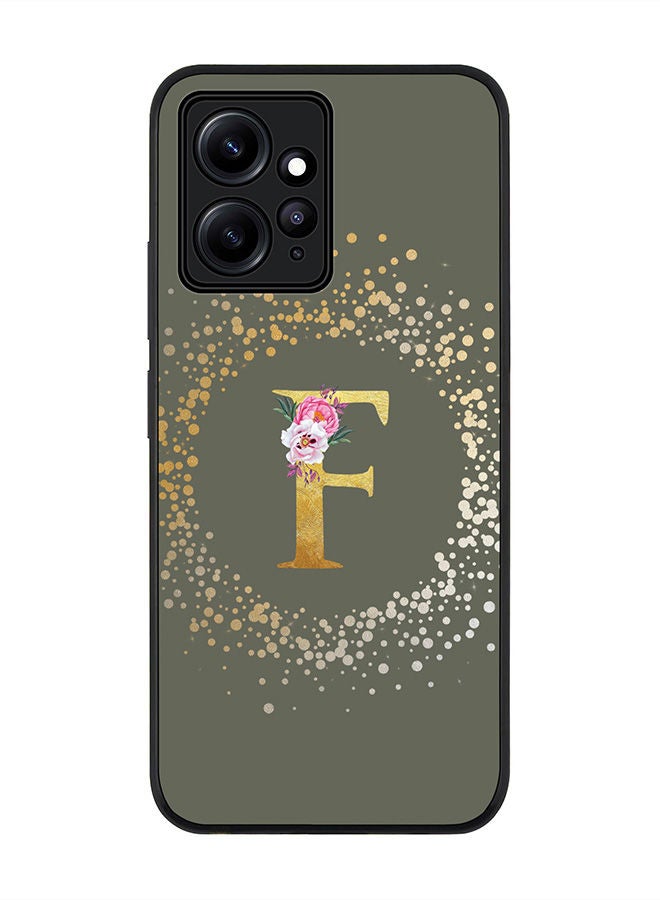 Stylizedd Rugged Black edge case for Redmi Note 12 4G Slim fit Soft Case Flexible Rubber Edges Anti Drop TPU Gel Thin Cover - Custom Monogram Initial Letter Floral Pattern Alphabet - F - Olive Green - Image 1