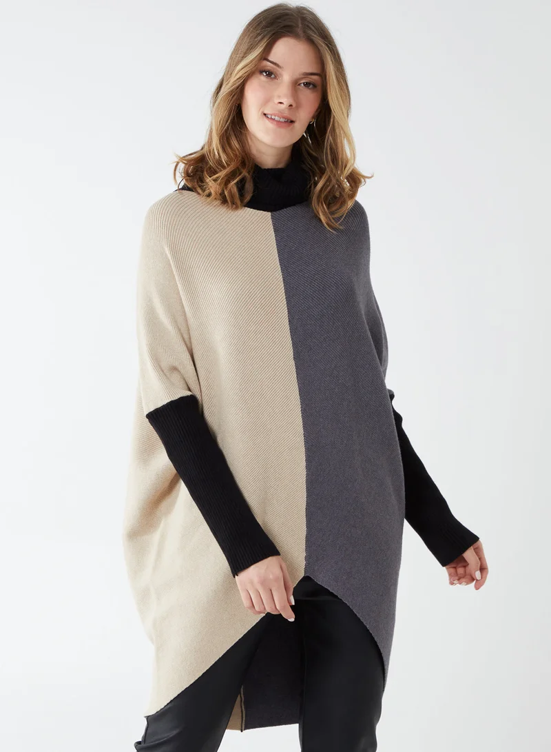 Blue Vanilla EVE - Colour Block High Low Roll Neck