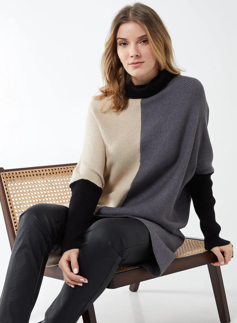 Blue Vanilla EVE - Colour Block High Low Roll Neck