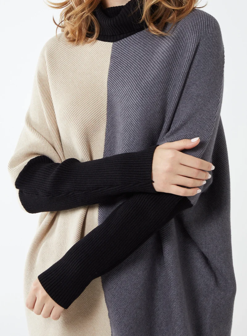 Blue Vanilla EVE - Colour Block High Low Roll Neck