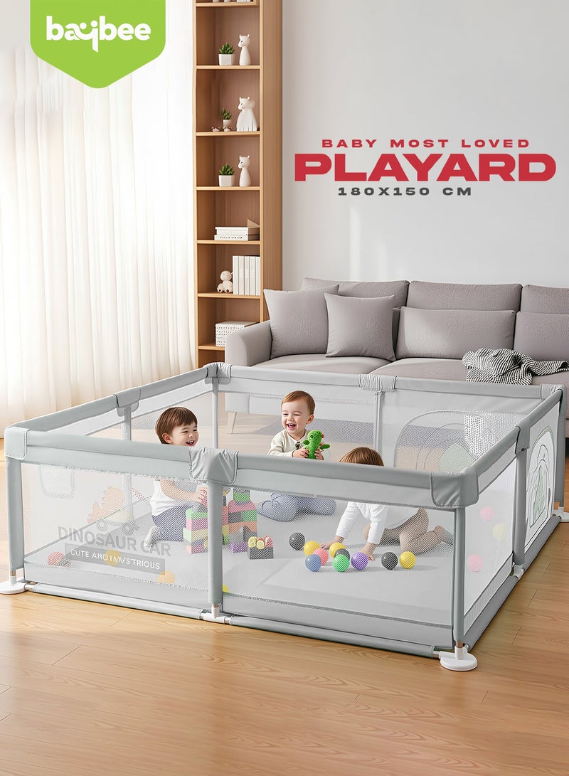 BAYBEE 150X180CM Large Baby Playpen Fence for Toddlers | Baby Playard with Zipper Lock & Corner Protection | Infant Indoor And Outdoor Kids Activity Center | Foldable Baby Play Area Indoor Setup | Kids Playpen for Babies | Outdoor Play Pen for Baby up to 5 Years Grey - Image 2