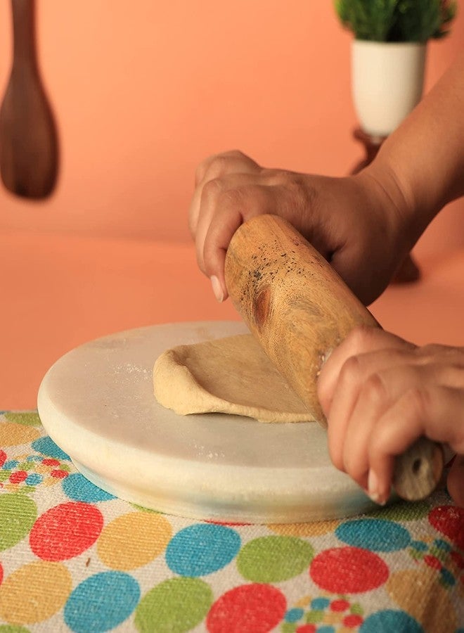 RHT Pure Marble Roti Roller Rolling Board | Roti Maker | Phulka Maker | Rolling Pin Board or Round Board | Chapati Maker chakla for Home & Kitchen(Daily Use) (Wooden Belan) - Image 3