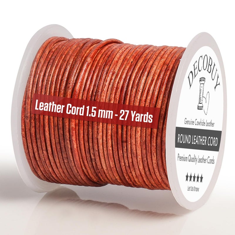 Leather Cord for Jewelry Making Round Cording 15 mm Rope 27 Yards Used for Crafts Necklace String Braiding  Distressed Red Brown