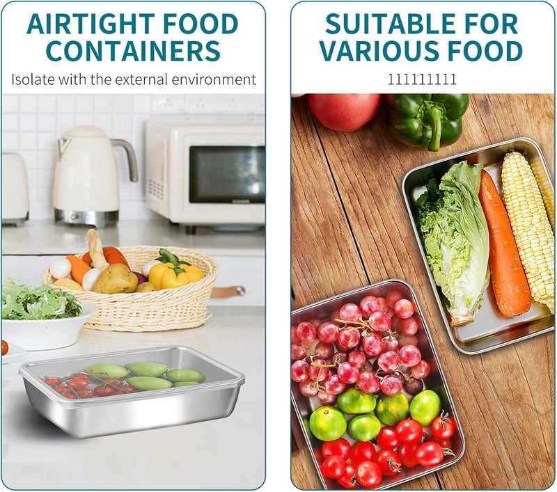 Azonee Stainless Steel Food Containers with Lids (3 Sets), Stackable Set for Freezer & Oven, Food-Grade Kitchen Storage With Clear Covers, Reusable & Dishwasher Safe - Image 3