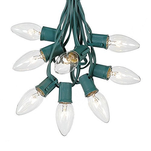 Novelty Lights C9 Clear Christmas String Light Set - 25 Foot, Indoor/Outdoor, Dimmable, Green Wire - Image 1