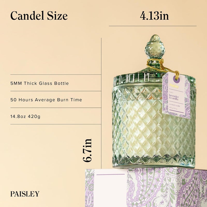 Hidden Label شموع معطرة باللافندر والفانيليا مع فتيل خشبي كبير وملصق مخفي، شمعة من شمع الصويا لتعطير المنزل، وقت احتراق طويل وشمعة في وعاء زجاجي كبير، هدية شمعة فاخرة للنساء والرجال، 14.8 أونصة. - Image 2