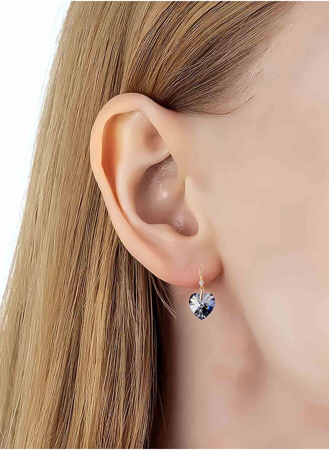 EVEVIC - Austrian Peach Heart Crystal Drop Earrings for Women 14 K Gold Plated Hypoallergenic - Image 1