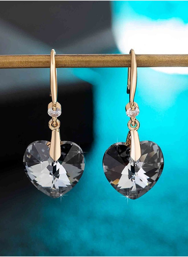 EVEVIC - Austrian Peach Heart Crystal Drop Earrings for Women 14 K Gold Plated Hypoallergenic - Image 1