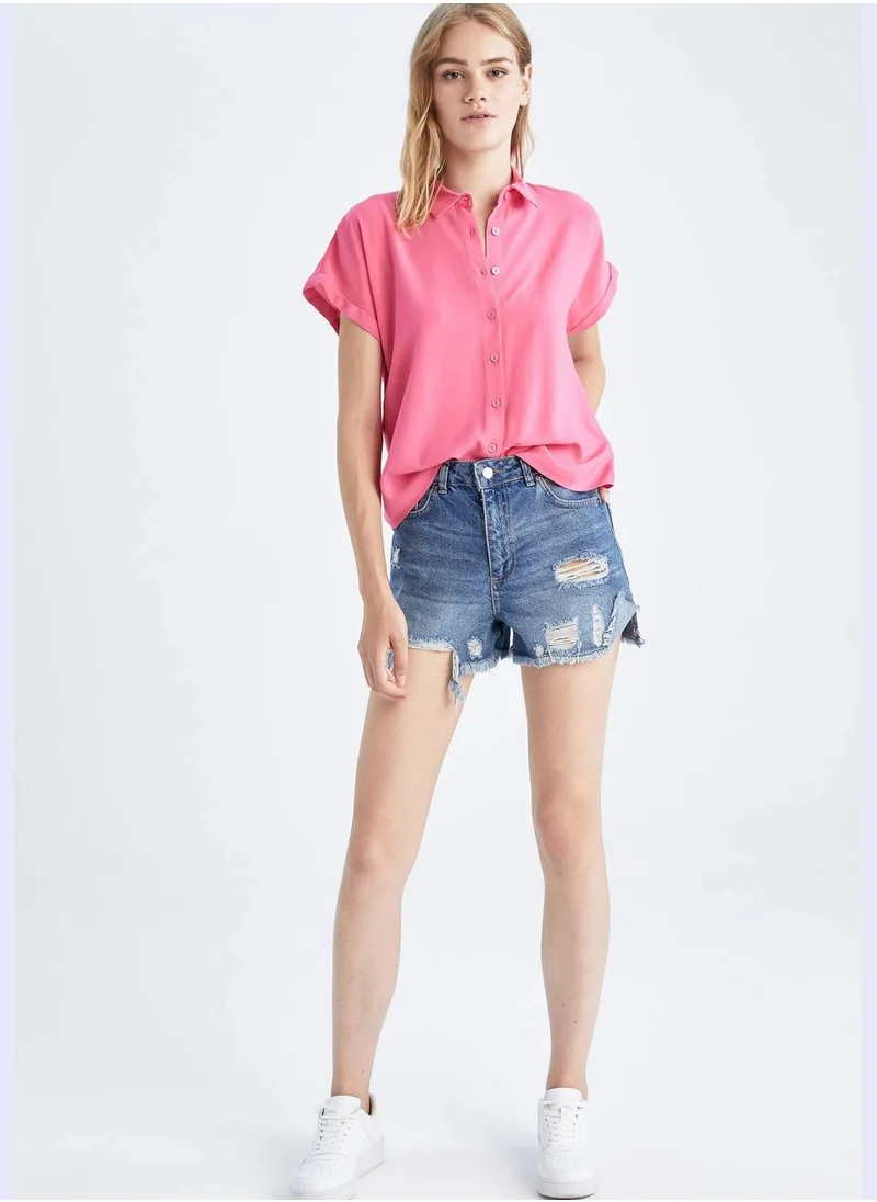 ديفاكتو Short Sleeved Regular Fit Shirt Neck Top