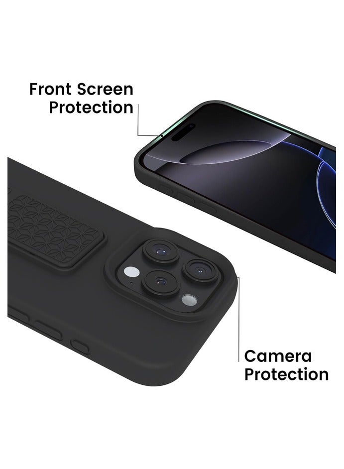 Silicone Kickstand Case Compatible with iPhone 16 Pro, Vertical and Horizontal Stand Hand Strap Metal Kickstand Cover - Image 3