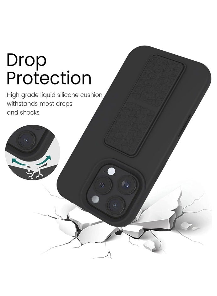 Silicone Kickstand Case Compatible with iPhone 16 Pro, Vertical and Horizontal Stand Hand Strap Metal Kickstand Cover - Image 2