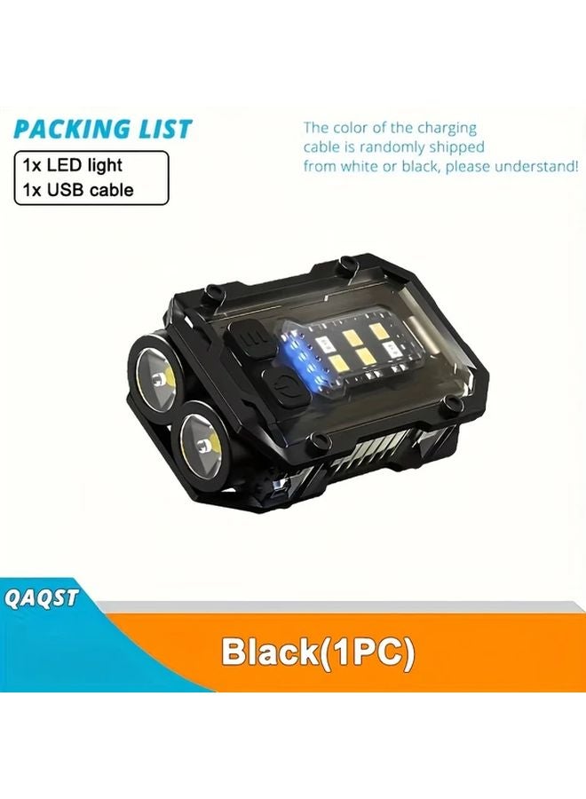 1pc Black Mini Hands Free Rechargeable Keychain LED Flashlight Magnetic Base - Image 1