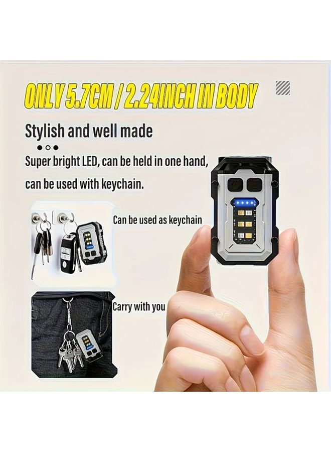 1pc Black Mini Hands Free Rechargeable Keychain LED Flashlight Magnetic Base - Image 3