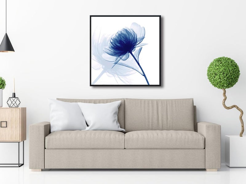 Pyradecor Large Black Framed Blue Flickering Flower Modern Paintings Canvas Wall Art Grace Floral Pictures on Canvas Prints One Panel Artwork for Bedroom Office Home Decorations - Image 2