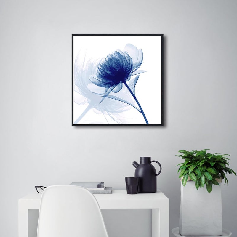 Pyradecor Large Black Framed Blue Flickering Flower Modern Paintings Canvas Wall Art Grace Floral Pictures on Canvas Prints One Panel Artwork for Bedroom Office Home Decorations - Image 4