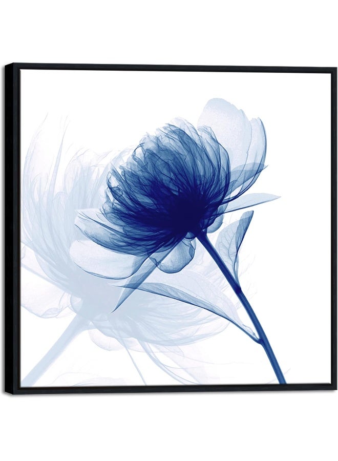 Pyradecor Large Black Framed Blue Flickering Flower Modern Paintings Canvas Wall Art Grace Floral Pictures on Canvas Prints One Panel Artwork for Bedroom Office Home Decorations - Image 1