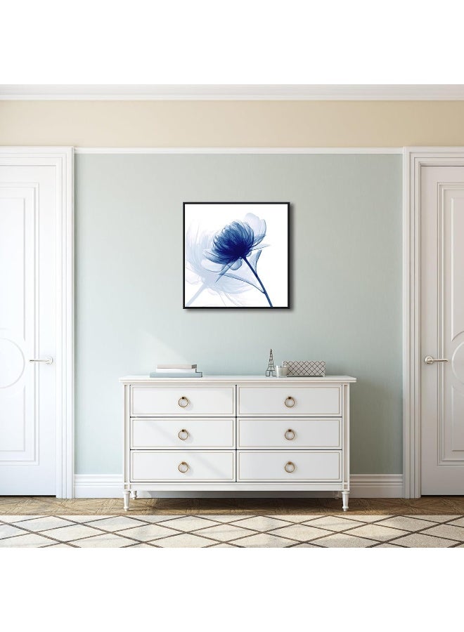 Pyradecor Large Black Framed Blue Flickering Flower Modern Paintings Canvas Wall Art Grace Floral Pictures on Canvas Prints One Panel Artwork for Bedroom Office Home Decorations - Image 5