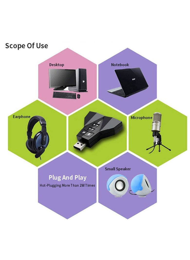 AROAQ Usb 7.1 Aircraft Sound Card , External Virtual 3d Sound Audio Card Adapter, Dual Headphones Dual Microphone Button 3d Sound Card For Laptop Pc  - Image 4