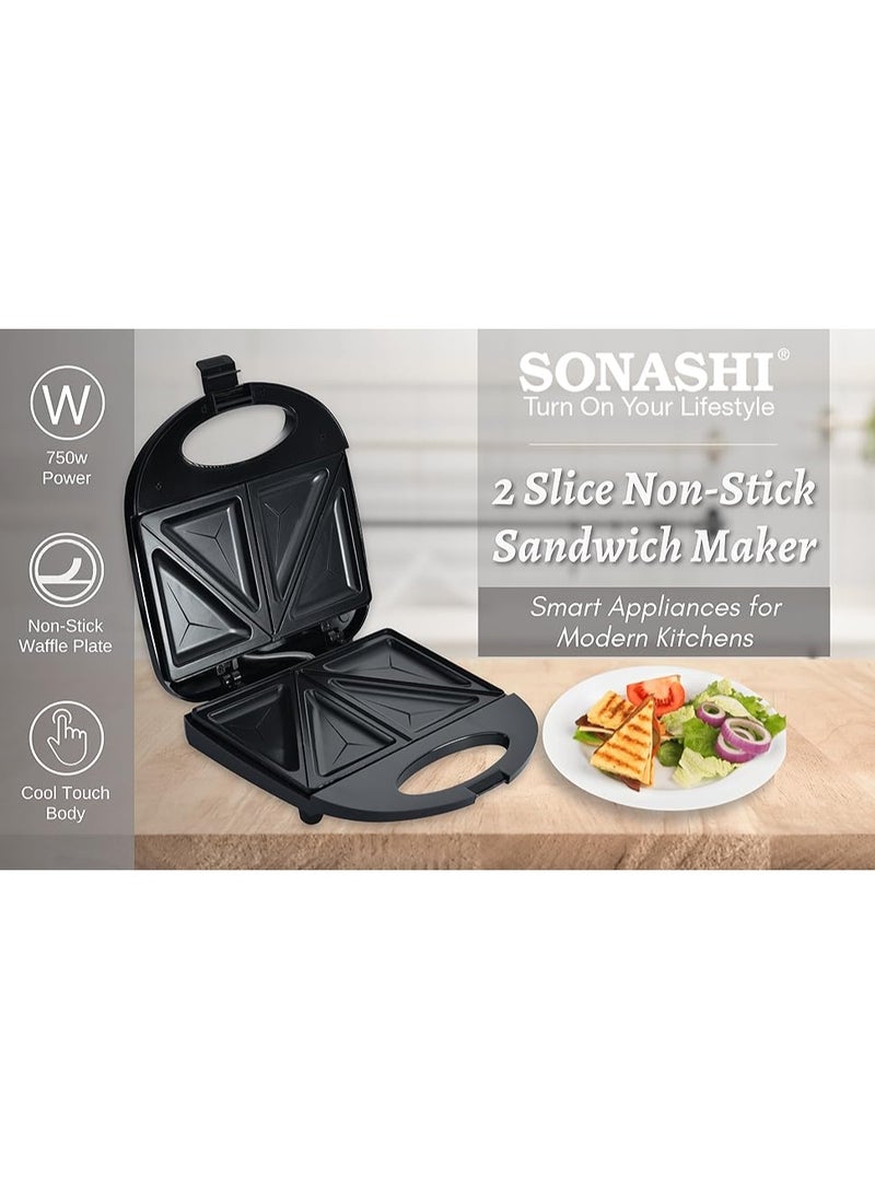Generic - 2 Slice Sandwich Toaster with Non-Stick Plate, Overheat Protection, Power On/Off Indicator, Sandwich Maker - Image 1