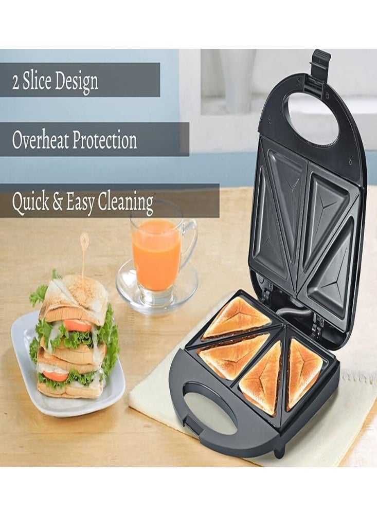 Generic - 2 Slice Sandwich Toaster with Non-Stick Plate, Overheat Protection, Power On/Off Indicator, Sandwich Maker - Image 1