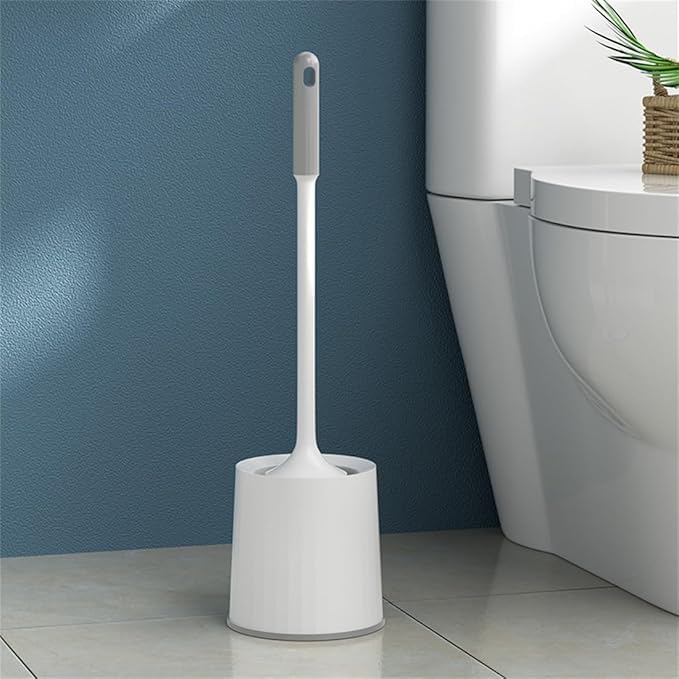 Toilet Cleaning Brush and Holder Set Free Stand Long Handle Bathroom Sleek Toilet Bowl Cleaner Brush with Stand Pot Commode Bathroom Cleaning Scrubber Brushes Plastic bristles Toilet Brush