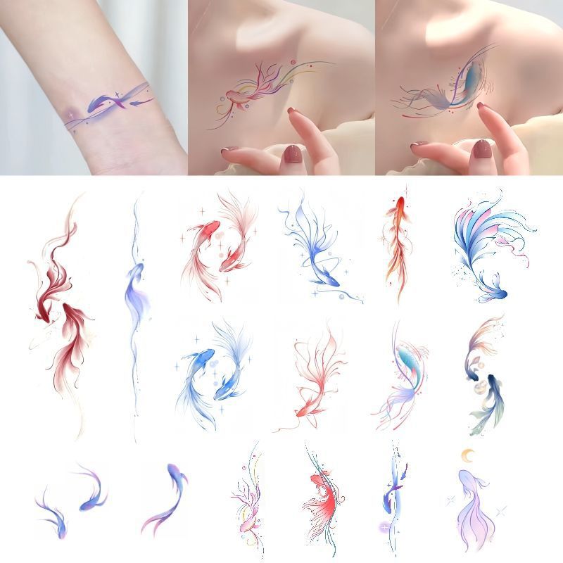 Flower Koi Color Tattoo Sticker High Color Value Sweet Cool Pure Girl Heart Good Luck Arm Waterproof Ins - Image 4