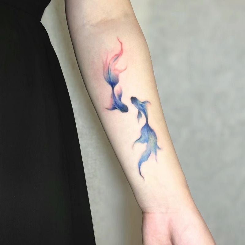 Flower Koi Color Tattoo Sticker High Color Value Sweet Cool Pure Girl Heart Good Luck Arm Waterproof Ins - Image 1