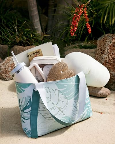HOMESPON Large Waterproof Beach Bag for Women Pool Bags with Wet Compartment Lightweight Tote for Work Travel WeekendsMonstera - Image 3